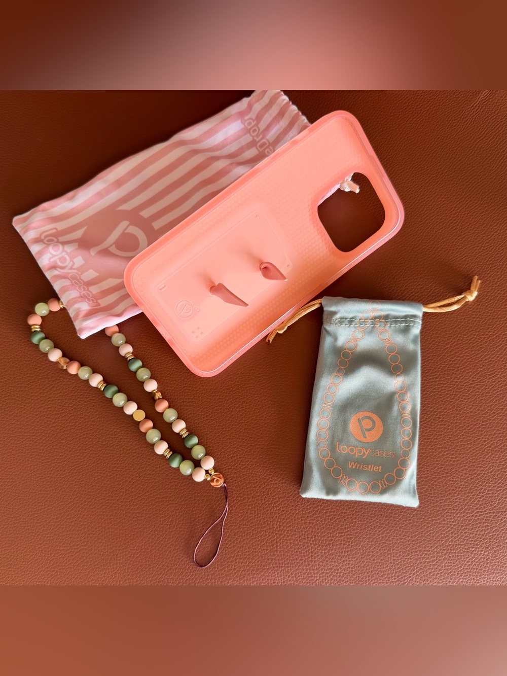 NEW Loopy Case Pink Striped Grip + Earthy Beaded Wristlet, iPhone 14 Pro Max - Picture 2 of 8